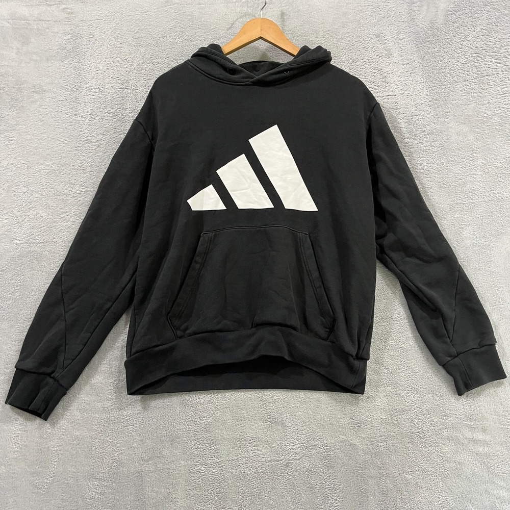 Adidas Hoodie Mens Large‎ Black White Pullover Workout Gym Casual